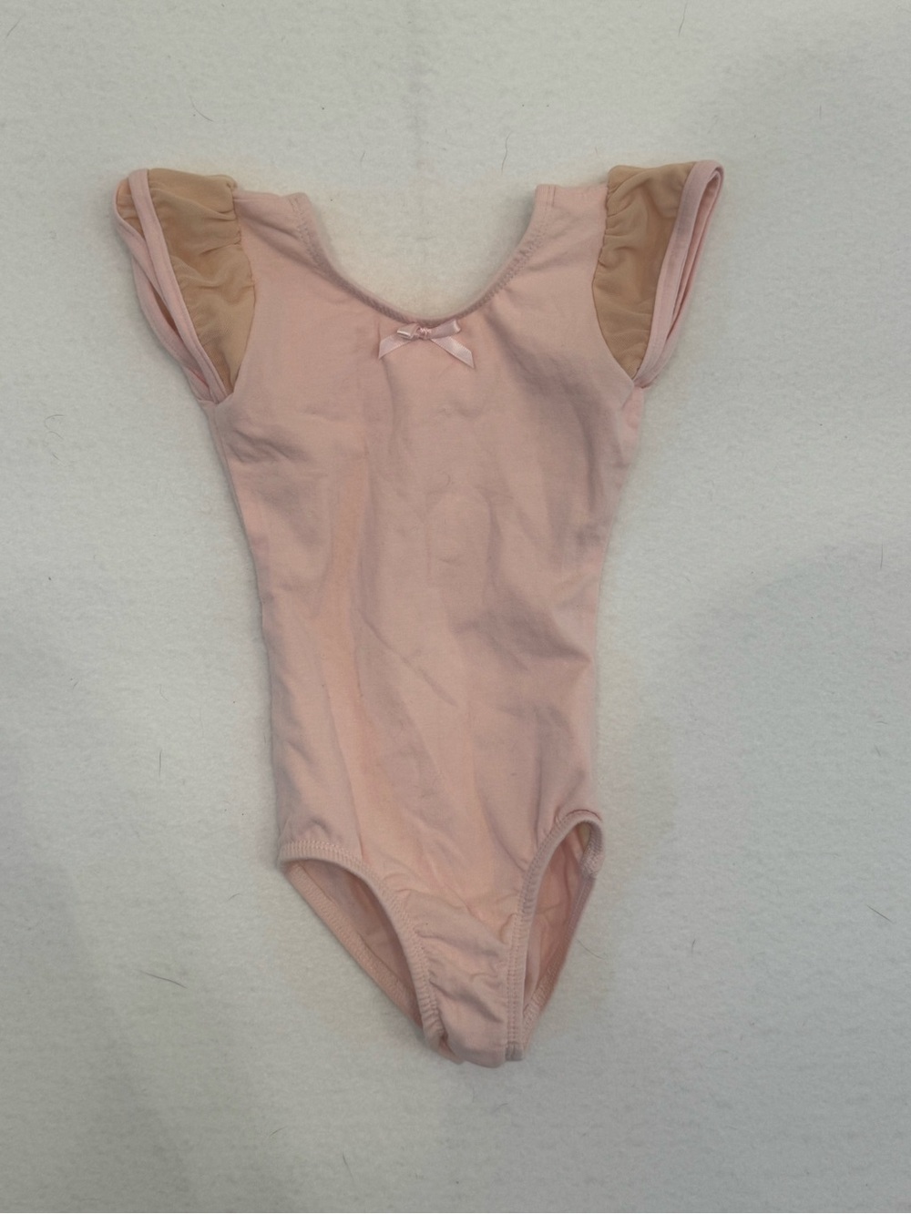 Girls Pink Ballet Leotard with Sheer Puff Sleeves
